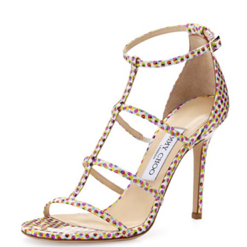 Jimmy Choo Dory Sandals Polka Dot Latte